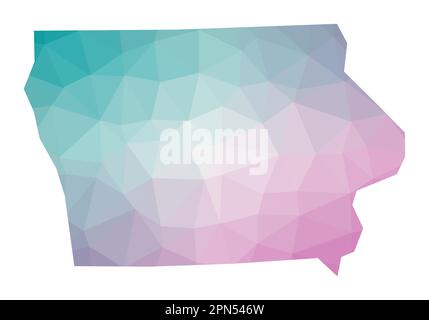 Carte polygonale de l'Iowa. Illustration géométrique de l'état américain dans les couleurs émeraude et améthyste. Carte de l'Iowa dans le style poly bas. Illustration de Vecteur
