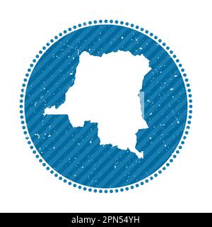 Autocollant de voyage rétro rayé DR Congo. Badge avec carte du pays, illustration vectorielle. Illustration de Vecteur