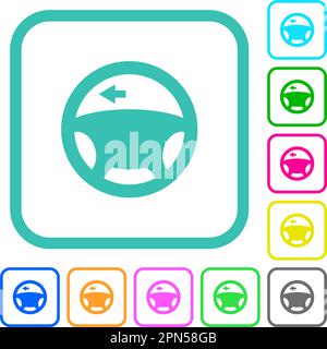 Clignotant de voiture gauche sur le tableau de bord lumière couleurs vives icônes plates dans les bordures incurvées sur fond blanc Illustration de Vecteur