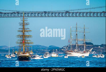 Le Statsraad Lehmkuhl rentre à Bergen après 20 mois en mer dans le monde entier. Banque D'Images