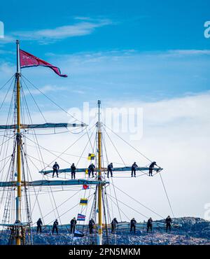 Le Statsraad Lehmkuhl rentre à Bergen après 20 mois en mer dans le monde entier. Banque D'Images