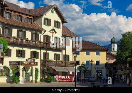 Oberammergau, Hôtel, ville bavaroise de jeux de passion, haute-Bavière, Allemagne Banque D'Images