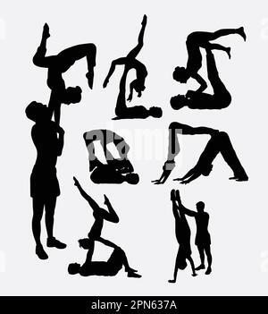 Couple yoga, hommes et femmes sport d'activité silhouettes. Bon usage pour symbole, icône web, logo, mascotte, ou tout design que vous voulez. Illustration de Vecteur