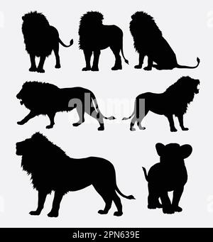 Silhouettes d'animaux sauvages de Lion. Bonne utilisation pour symbole, logo, icône web, mascotte, ou tout design que vous voulez. Facile à utiliser. Illustration de Vecteur