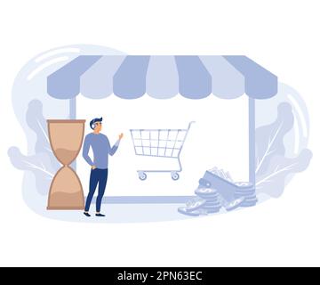 Concept d'achat en ligne, conditions de paiement anticipé, service de remboursement, paiement en attente, illustration moderne à vecteur plat Illustration de Vecteur