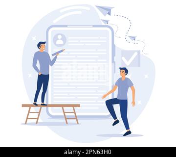 Concept du processus d'emploi, service de rédaction de curriculum vitae, CV en ligne, lettre de présentation, profil du candidat, recruteur, illustration moderne à vecteur plat Illustration de Vecteur