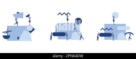 eam de personnes collectent le puzzle géométrique abstrait, les personnages collectent les formes géométriques, ensemble de vecteur plat illustration moderne Illustration de Vecteur