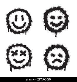 Ensemble de graffiti noir spray sourire sur fond blanc Illustration de Vecteur