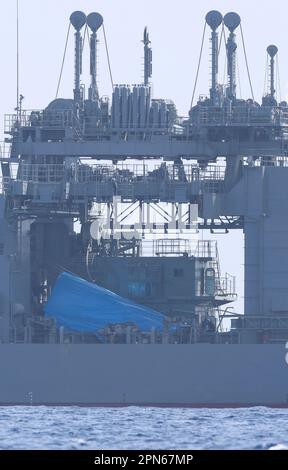 Crew members of the Chihaya, a submarine rescue ship of the Japan ...