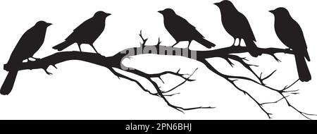 Oiseau corbeau sur branche, vecteur. Illustration d'oiseau corbeau isolée sur fond blanc. Art mural, illustrations, décalques muraux Illustration de Vecteur