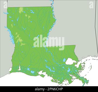 Carte physique haute précision de la Louisiane. Illustration de Vecteur