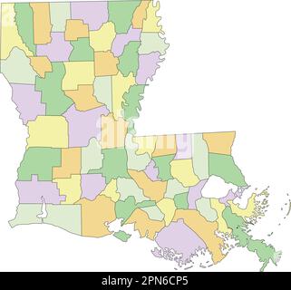 Louisiane - carte politique modifiable très détaillée. Illustration de Vecteur