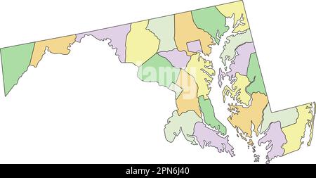 Maryland - carte politique modifiable très détaillée. Illustration de Vecteur