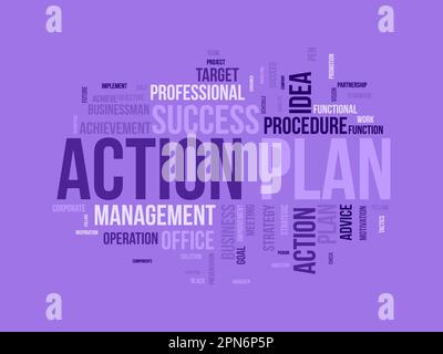 Concept d'arrière-plan Word Cloud pour le plan d'action. Concept de mise en œuvre de la stratégie de solution d'idées commerciales. illustration vectorielle. Illustration de Vecteur
