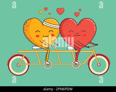 Mignon coeurs forme couple équitation tandem vélo pour la Saint-Valentin concept. Illustration de Vecteur