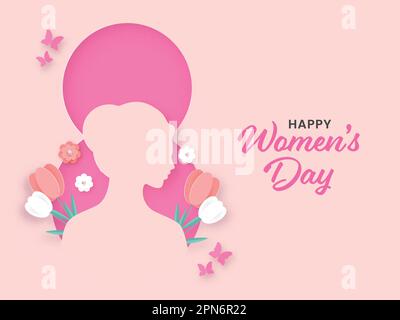 Happy Women's Day concept avec feuille de papier coupe visage femelle sur Floral décoré huit chiffres arrière-plan. Illustration de Vecteur