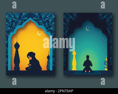 Belles cartes de vœux ou modèles pour le concept du festival islamique du ramadan du mois Saint. Illustration de Vecteur