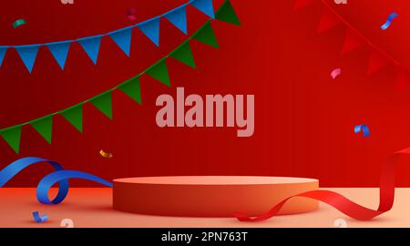 Arrière-plan abstrait de la scène écologique. Podium aux confettis colorés. Vecteur d'arrière-plan festif. Joyeux anniversaire.bannières d'invitation de fête d'anniversaire. Illustration vectorielle Illustration de Vecteur