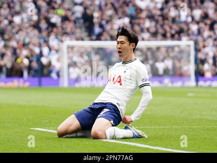 Photo du dossier datée du 08-04-2023 de son Heung-min, qui a fourni un ascenseur aux supporters de Tottenham en révélant qu'il vise une place dans les cinq meilleurs de la liste de scores de tous les temps du club. Date de publication : lundi 17 avril 2023. Banque D'Images