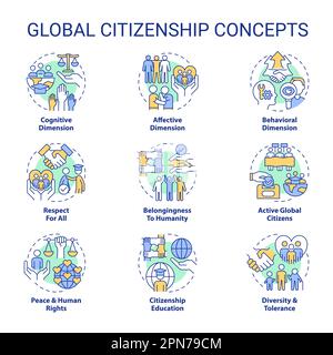 Ensemble d'icônes de concept de citoyenneté globale Illustration de Vecteur