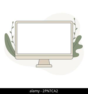 Ordinateur avec écran vide vierge pour espace de copie sur le lieu de travail, illustration vectorielle plate Illustration de Vecteur