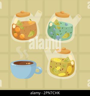 Jeu de théières en verre et d'illustrations vectorielles pour la tasse Illustration de Vecteur