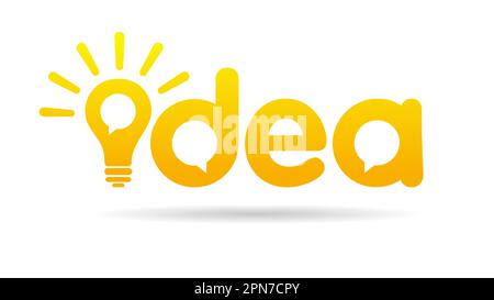 Idée, mot créatif lettrage. Concept d'idée avec ampoule lumineuse et brillante sur fond blanc. Conception plate, illustration vectorielle Illustration de Vecteur