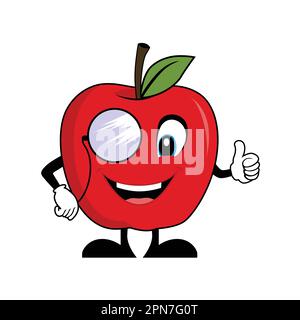 Personnage de dessin animé rouge aux pommes avec lunettes de soleil donnant des pompons. Convient pour poster, bannière, Web, icône, mascotte, arrière-plan Illustration de Vecteur