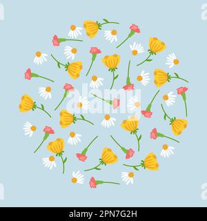Ensemble de fleurs sauvages en forme de cercle Illustration de Vecteur