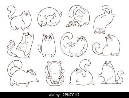 Les chats comiques dans différents poses scénario de l'ensemble de gribouillages Illustration de Vecteur