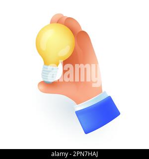 Main de l'homme tenant l'icône de l'ampoule jaune 3D Illustration de Vecteur