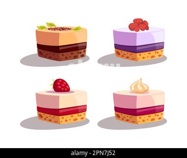 Jeu d'illustrations vectorielles de différents petits gâteaux sur plaques Illustration de Vecteur