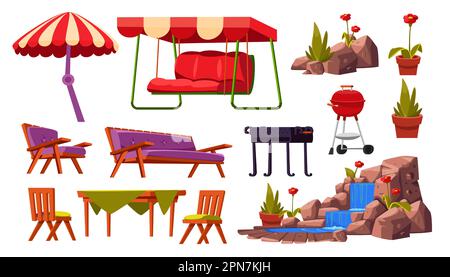 Ensemble d'illustrations vectorielles éléments de jardin ou de patio d'été Illustration de Vecteur