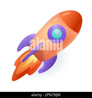 Navire-fusée orange ou rouge avec feu ou flamme 3D icône Illustration de Vecteur