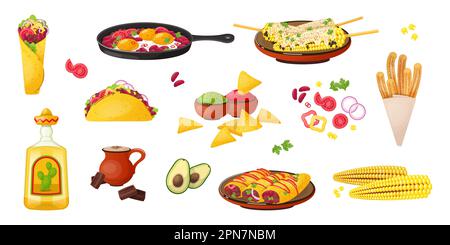 Ensemble de plats mexicains à illustrations vectorielles Illustration de Vecteur