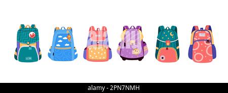 Ensemble de sac à dos pour école pour niveleuse de firts.Illustration vectorielle dans un style plat. Illustration de Vecteur