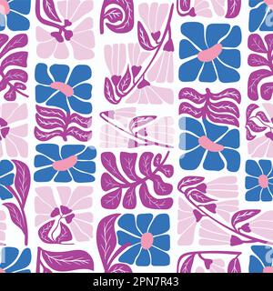 Motif vectoriel sans couture avec fleurs et feuilles bleues et roses emballage textile. Illustration vectorielle Illustration de Vecteur