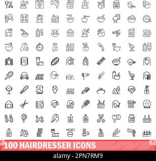 ensemble de 100 icônes de coiffeur. Illustration de 100 icônes de coiffeur ensemble de vecteurs isolé sur fond blanc Illustration de Vecteur