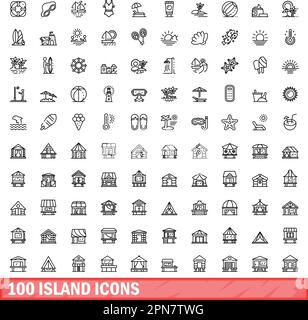 ensemble de 100 icônes d'îlots. Illustration de 100 îlots d'icônes ensemble de vecteurs isolés sur fond blanc Illustration de Vecteur