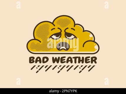 Personnage de mascotte dessin d'illustration d'un nuage avec visage triste Illustration de Vecteur