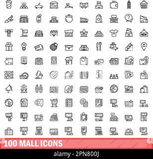 ensemble de 100 icônes de centre commercial. Illustration de 100 icônes de centre commercial ensemble de vecteurs isolé sur fond blanc Illustration de Vecteur