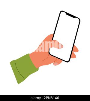 Main tenant le téléphone mobile vecteur isolé sur blanc Illustration de Vecteur