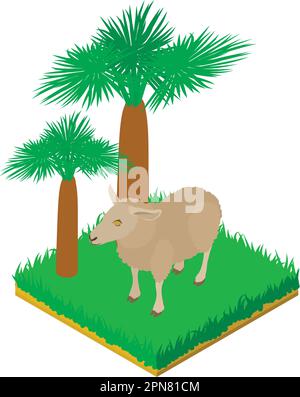 Icône brebis vecteur isométrique. Grand animal de mouton blanc debout dans l'herbe verte icône. Faune, zoo dweller Illustration de Vecteur