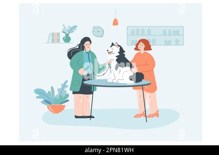 EFP avec stéthoscope, maître de chien et femme à la clinique vétérinaire Illustration de Vecteur