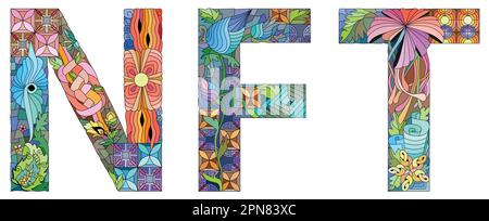 Décoration artistique peinte à la main. Illustration du mot NFT peint dans des couleurs chaudes pour T - motif de chemise, tatouage et autres décorations Illustration de Vecteur