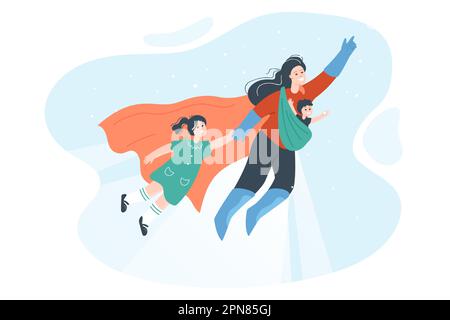 Super maman volant avec l'illustration de vecteur plat pour enfants Illustration de Vecteur