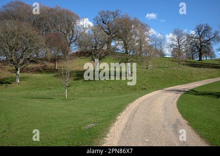 Vue sur les vestiges du château du maréchal William dans le parc Hamstead vue depuis le sentier public, Hamstead Marshall, Newbury, Berkshire, Angleterre, ROYAUME-UNI Banque D'Images