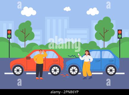 Homme et femme ayant accident de voiture illustration de vecteur plat Illustration de Vecteur