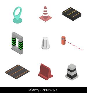 Ensemble de signes différents, la réparation des routes, isolé sur fond blanc. En construction design. Télévision 3D isométrique, style vector illustration. Illustration de Vecteur