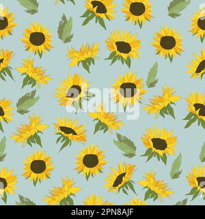 Motif sans couture avec tournesol sur fond bleu Illustration de Vecteur